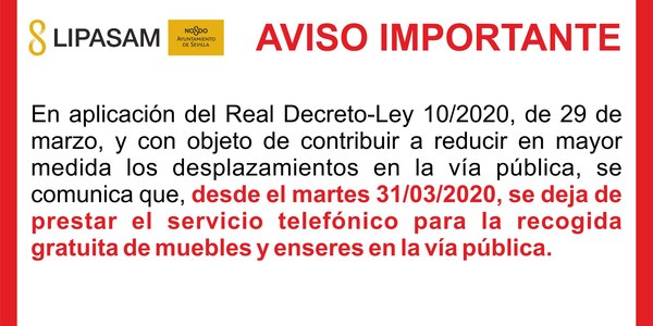 AVISO IMPORTANTE RECOGIDA DE MUEBLES