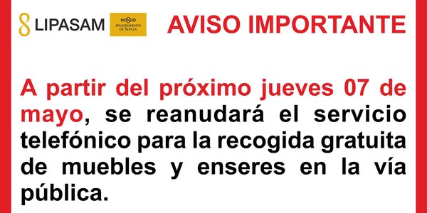 Reapertura del servicio telefónico para la recogida gratuita de muebles