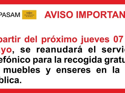 Reapertura del servicio telefónico para la recogida gratuita de muebles